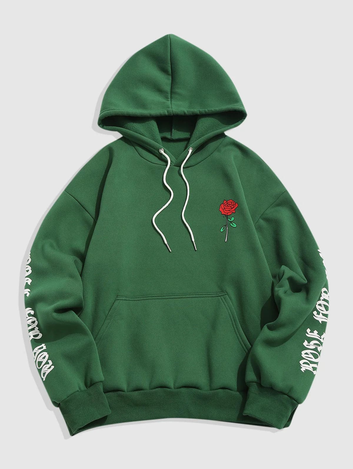 Rose letter fleece kangaroo pocket pullover hoodie sale